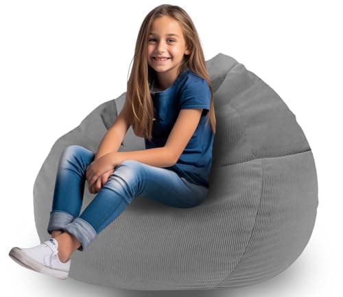 Stuffed Animal Storage Bean Bag Chair Corduroy Toy Cover Organize Plush Toys and Textiles Perfect Ultra Soft Sack Bean Bag (No Filler) Gray - Image 1