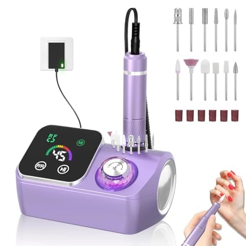 PYVOLA Professional Electric Nail Drill E-File Machine - 45,000 RPM Corded Nail Drills Kit with Low Noise & LED Display for Shaping, Removing & Polishing Acrylic Gel Nails for Salon Home - Image 1
