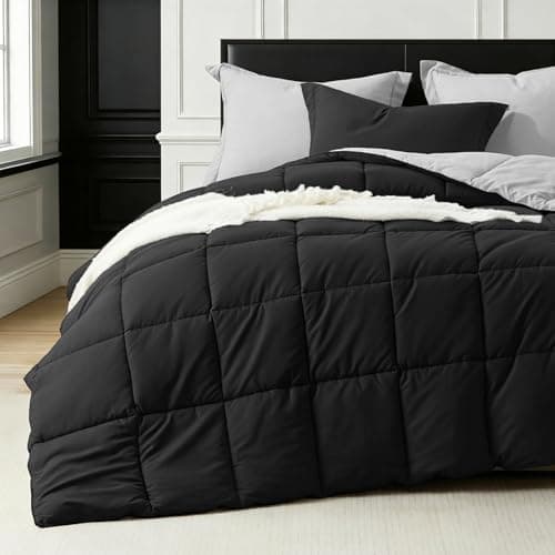 PAJEO Twin Down Alternative Comforter,Fluffy & Breathable All Season Comforter, Reversible Colors Twin Duvet Insert for Master Bedroom & Dorm Room Essentials, Black/Grey - Image 1
