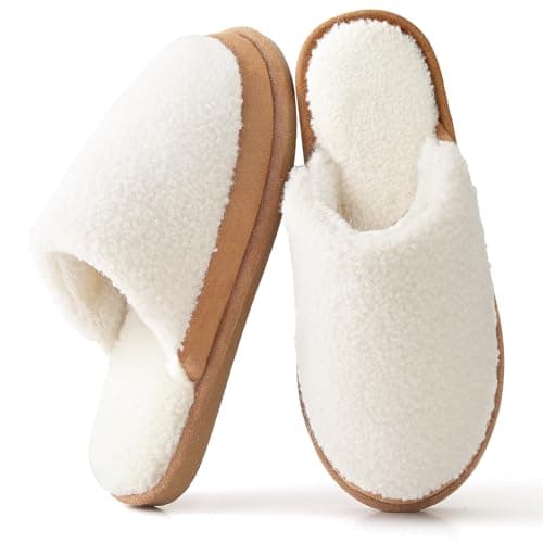 Parlovable Women's Memory Foam House Slippers - Polar Fleece Lining Non-Slip Indoor Shoes Beige 7-8 - Image 1