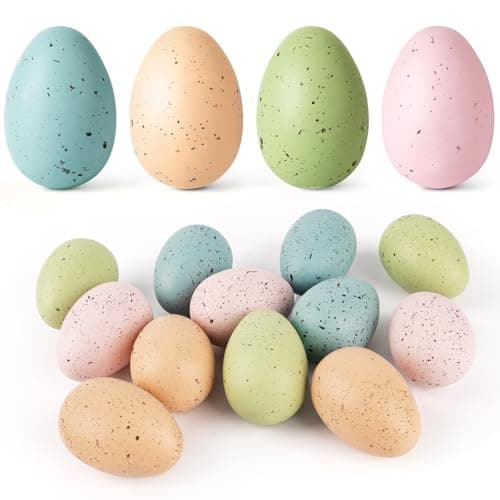 OLIKER 16 Pcs Easter Speckled Eggs, 2.4" 4 Colors Plastic Eggs for Easter Decorations, Pastel Easter Decor,Bowl & Vase Filler, Easter Basket Filler and Spring Table DIY Decor for Home - Image 1