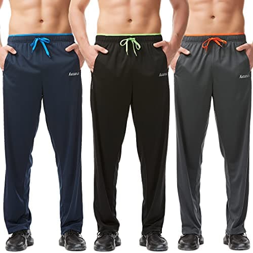 SACUIMAN 3 Pack Mens Athletic Sweatpants with Zipper Pockets Workout Gym Running Jogging Casual Pants for Men Open Bottom (3 Pack,M) - Image 1