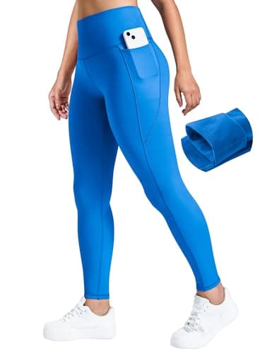 AVGO Womens Fleece Lined Pants, Soft Yoga Leggings Butt Lifting High Waisted Winter Warm Pant with Back Zipper Pocket (Dazzling Blue, Medium) - Image 1
