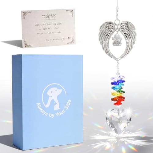 COSOWO Handcrafted Pet Memorial Crystal Ornament Rainbow Prism Sun Catcher with Keepsake Card, Sympathy Gift for Loss of Dog or Cat Paw Designs, Heart - Image 1