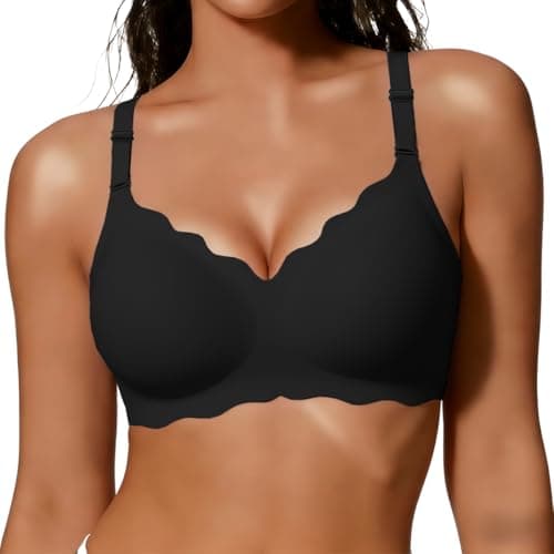 COCOMARTS Jelly Bras for Women No Underwire Scalloped Push Up Wireless Bralettes Seamless Soft Comfort Everyday Tshirt Bra Black 3X-Large - Image 1