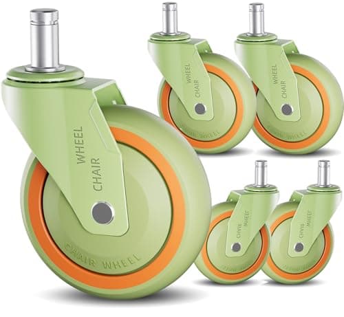 TESUMI Tangle-Free Office Chair Wheels Replace Office Chair Mats, 11mm Universal Fit Hard PA Wheels 3" Inch Heavy Duty Gaming Desk Computer Chair Caster Wheels for Carpet Floor - Set of 5 (Green) - Image 1