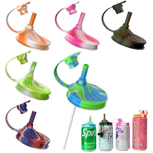 6 Pack Soda Can Lids with Straw,Silicone Soda Can Covers,Pop Can Cover,BPA-Free,Reusable Can Covers for soda,Coke,Beer,Juice,Beverage,Fits Standard Cans - Image 1