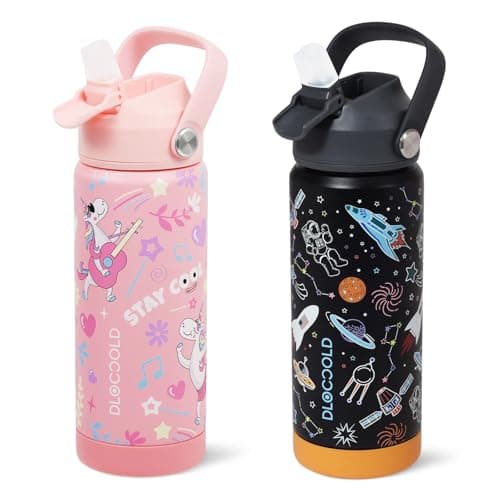 DLOCCOLD 18oz Insulated Water Bottle with Leak Proof Straw Lid, Double Wall Vacuum Stainless Steel Water Bottle with Silicone Boot, Reusable Tumbler