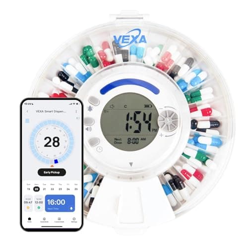 VEXA VitaMate 28 Smart Automatic Pill Organizer with 28 Slots, Sound Alerts, App-Connected Medication Reminder, Easy Flip-to-Dispense Design for Tablets, Capsules, Vitamins & Supplements - Image 1