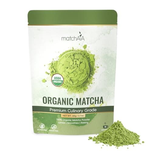 MatchAiA Organic Matcha Green Tea Powder - Premium Culinary Grade, USDA Certified, 100% Pure - Perfect for Lattes, Smoothies, Desserts and Baking - Sugar Free, Gluten Free (60g / 2.1oz Pouch) - Image 1