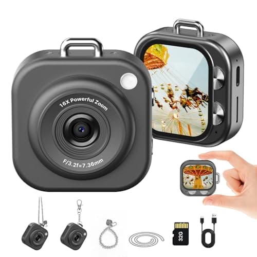 W & O Mini Keychain Digital Camera,1080p Mini Camera Charms with 32GB Card,Small Cameras for Photography with Long Battery Life,Pocket-Size Keychain Camera with Chain for Vlog, Party,Travel (Black) - Image 1