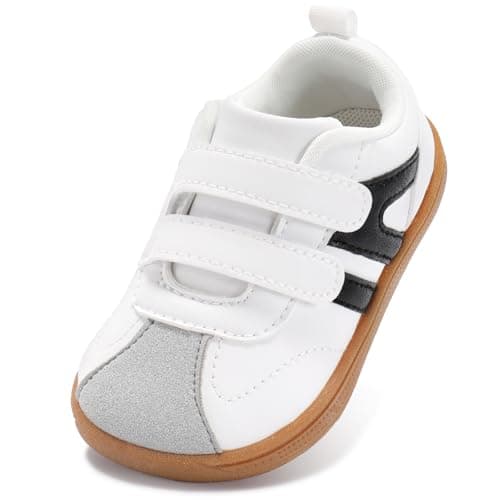 STQ KIDS Toddler Boy Shoes Wide Toe Box Barefoot Shoes Zero Drop Baby Tennis Running Shoe Lightweight Non-Slip First Walking Girls Sneakers School Classic White Black Infant Size 4 - Image 1