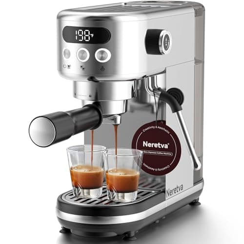 Neretva Espresso Machine 20 Bar, Super Compact Espresso Maker Stainless Steel Professional Coffee Machine Espresso with Power Steam & LED Display for Home Barista Latte and Cappuccino Maker-Silver - Image 1