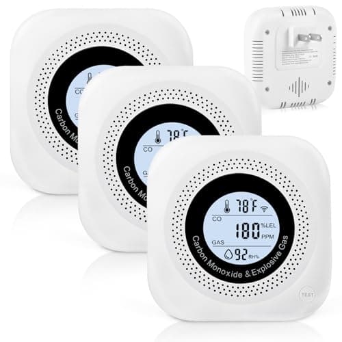 Carbon Monoxide Detectors, 3Pack 4-in-1 Natural Gas Leak Detector, Portable Carbon Monoxide Detector, Plug in Wall with AC Socket and Temperature & Humidity Monitoring for RV, Home, Hotel (White) - Image 1
