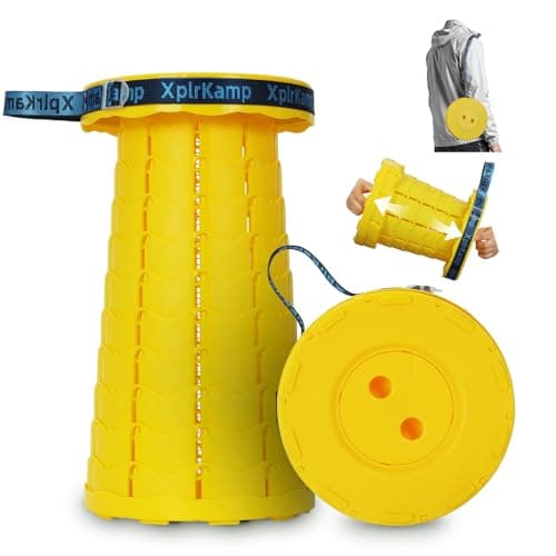 XplrKamp Folding Collapsible Stool, Upgraded Lightweight Portable Seat for Adults, Telescoping Foldable Stools with Load Capacity 400lbs for Camping, Hiking, Fishing, Outdoor/Indoor (Yellow, 1-Pack) - Image 1