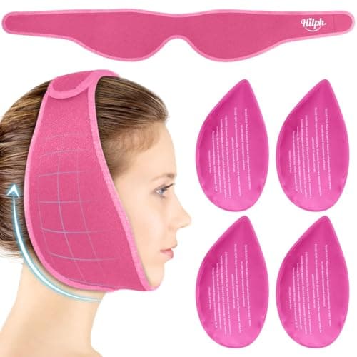 Hilph Wisdom Teeth Ice Pack Head Wrap – Face Ice Pack for Jaw Oral Surgery & TMJ Relief, Upgraded Large Jaw Ice Wrap with 4 Hot Cold Gel Packs for Dental Surgery, Tonsillectomy, Tooth Extraction, Pink - Image 1