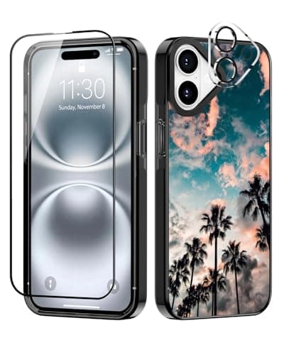 Sholbrak [3 in 1 Designed for iPhone 16 Case Cute Sunset Palm Trees Protective Phone Case Cover 6.1" Screen Protector + Camera Lens Protector【2X Military Grade Drop Tested / 6.6ft Drop Protection】 - Image 1
