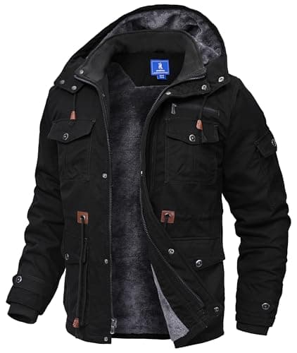 Zoofly Mens Coats Insulated Fleece Casual Jackets Windproof Cargo jackets Winter Hoodies for Men with Pockets Black 2XL - Image 1