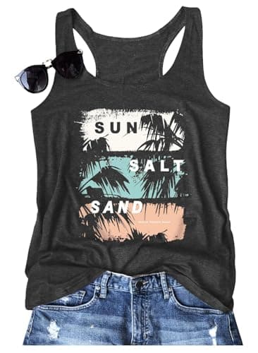 Women Sun Salt Sand Vintage Graphic Racerback Tank Tops Summer Beach Sleeveless O-Neck Vacation Casual Shirt Cami - Image 1