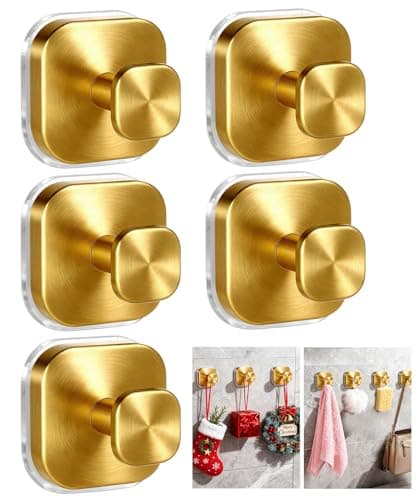 Niifawh 5Pcs Suction Cup Hooks for Shower, Suction Cup Hooks, Removable Waterproof Towel Hooks for Shower, Bathroom, Kitchen, Glass Door, Mirror, Tile, Bath Robe Looafh Wreath Hook for Hanging, Gold - Image 1