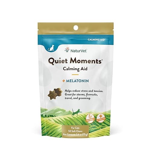 NaturVet Quiet Moments Calming Aid Cat Supplement Plus Melatonin – Helps Reduce Stress in Cats – for Pet Storm Anxiety, Motion Sickness, Grooming, Separation, Travel – 50 Ct. Soft Chews - Image 1