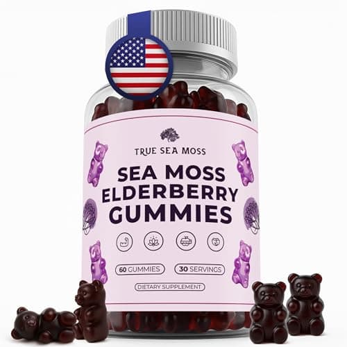 TrueSeaMoss Sea Moss Gummies with Elderberry, Burdock Root & Bladderwrack – for Adults & Kids 4+ – Fruity Flavor – 60 Gummies - Image 1