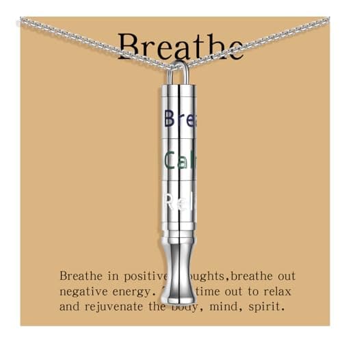 Fidget Necklace with Spinning Calm, Breathe, Relax Charms - Sensory Anxiety Relief & Deep Breathing Aid Stainless Steel Necklaces for Women Men (Steel)