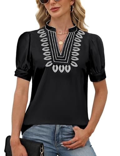 CiCiBird Womens Dressy Casual Blouses Boho Embroidered Shirts Work Business Top Trendy Vacation Clothes Black M - Image 1