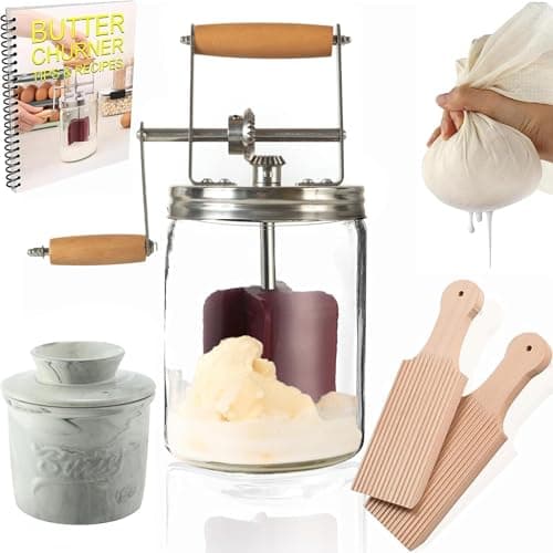 Dazey Butter Churner - Butter Crock, Cheese Cloth, Paddles, Recipe Book INCLUDED- Hand Crank Churn Manual Butter Maker- Create Delicious Homemade Butter With Your Own Dazey Churner - Image 1
