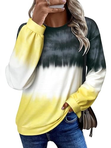 Dresswel Tie Dye Sweatshirt for Women Long Sleeve Round Neck Shirt Casual Loose Pullover Tops Trendy Fall Sweat Shirts, Black L - Image 1