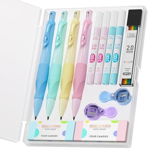 Four Candies 2.0MM Handwriting Pencils for Kids with Comfort Ergonomic Grip, 4PCS Cute Mechanical Pencils with 44PCS Lead Refills, 2PCS Sharpeners/Erasers, Aesthetic School Supplies for Kids Writing - Image 1