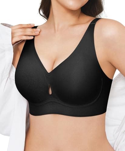 Popilush Push Up Bras Wireless Seamless Bras for Women Supportive Bralettes No Underwire Plunge Minimizer Bra Black - Image 1