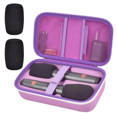 Wireless Microphone Case for JBL PartyBox & Two Mic System, Shockproof Karaoke Microphones Travel Storage Box with Mic Foam Cover, Holds 2 Mics, Receivers, Adapters, AA Batteries - Purple - Image 1