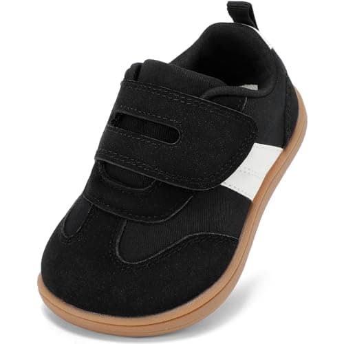 WIDE TOE BOX Toddler Barefoot Shoes,Boys and Girls First Walking Shoe with Hook and Loop Non-Slip Baby Sneakers Black White Size 11 - Image 1