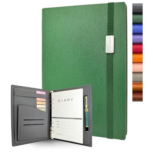 GLAM GROVE A5 Refillable Binder Notebook - Elegant Hardcover, 160 Pages of 100G Thick Paper, 6-Ring Design with Pen Loop and Pockets - Ideal for Writing, Travel, Work, and School (Green) - Image 1