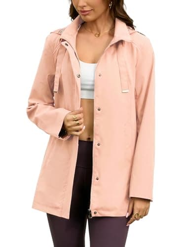 MODERN BUBBLE Womens Long Hooded Rain Jacket Waterproof Outdoor Hiking Raincoat Windbreaker Lightweight Trench Coat (US, Alpha, Medium, Regular, Regular, Pink) - Image 1