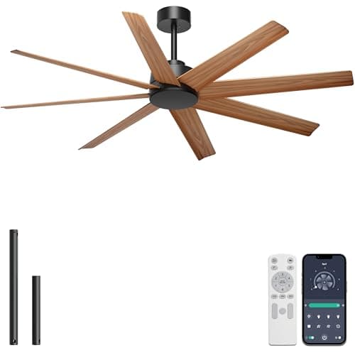Ohniyou 60'' Ceiling Fan Without Light - 8 Blades Ceiling Fan Remote/APP Control, DC Motor Farmhouse Outdoor Fan for Covered Patio, Living Room, Wood Color - Image 1
