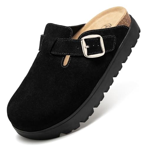 Brelzo Calvior Women's Platform Suede Clogs Slip-On Mules Non-Slip Potato Shoes Sandals with Arch Support Adjustable Buckle - Image 1