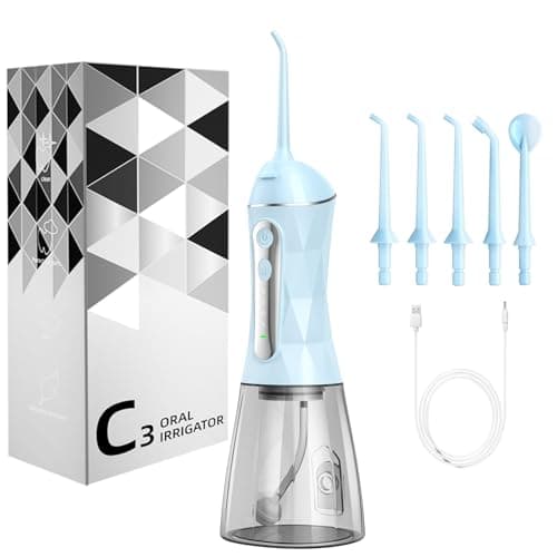 Water Dental Flosser Pick for Teeth Portable Oral Irrigator Rechargeable Travel Irrigation Cleaner 320ML Electric Flossing, IPX8 Waterproof, Waterproof Flossing Cleaning Picks for Home Travel (Blue)