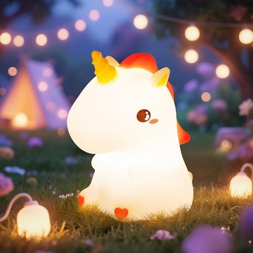 loatme Night Light for Kids, Rechargeable Dimmable Silicone LED Nightlight with 7 Colors, Baby Nursery Night Lamp, Touch Squishy Lamp, Cute Gifts for Girls, Boys, Toddler Room Decor, Unicorn - Image 1