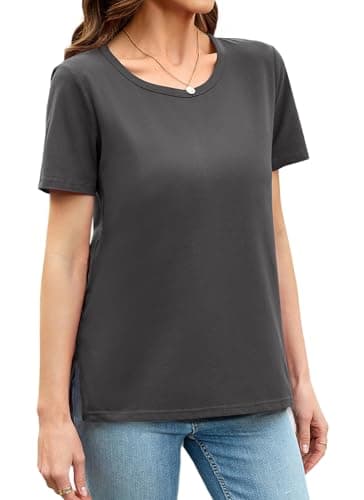 Herou Round Neck T Shirts Women Ladies Short Sleeve Cute Summer Tops Side Split Tile Grey Medium - Image 1