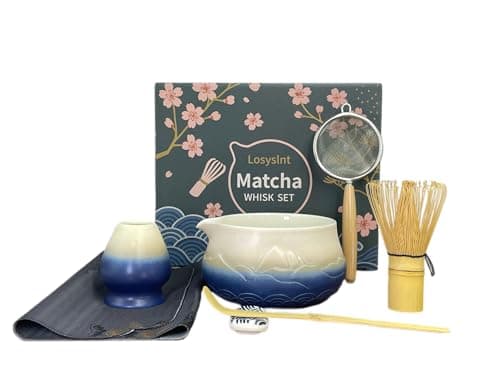 Losyslnt 7 Pcs Matcha Whisk Set - Complete Matcha Kit Set Includes Matcha Bowl with Spout, Bamboo Whisk with Holder, Scoop, Sifter, Scoop Holder, Tea Towel - Ideal Gift for Matcha Lovers (B-Blue) - Image 1