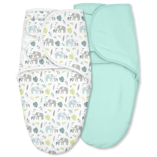 CIVARUA KIDS Baby Swaddles for Newborn Organic Cotton,Soft & Snug Newborn Velcro Swaddle 0-3 Months Sleep Sack Helps Calm Startle Reflex, 2-Pack Wrap Nursery Swaddling Blankets Sage Elephant - Image 1