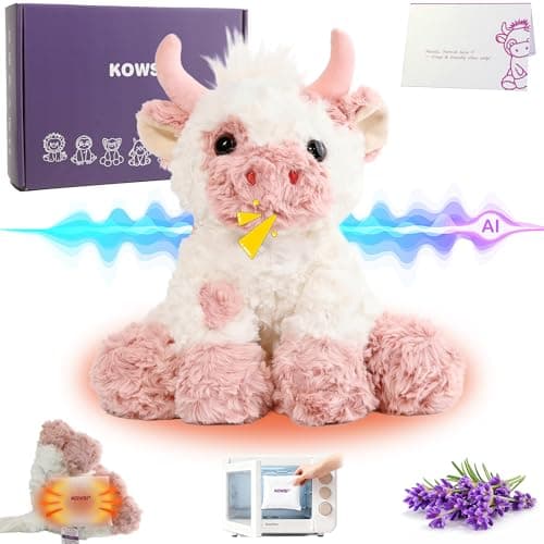 KOWSI® AI Interactive Talking Highland Cow Plush – 1.4LB Microwavable Heatable Stuffed Animal with Tourmaline Lavender Heat Pad - 10" Educational STEM Toy to Language Learning Practice - Image 1