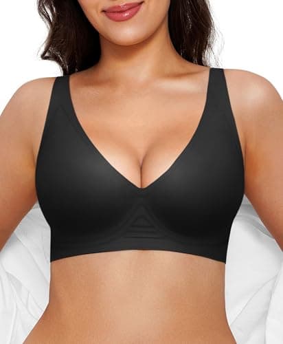 Wireless Bra Push Up Seamless Bras for Women Comfy No Underwire Bra Supportive Bralettes Deep V Comfortable Tshirt Bra Black - Image 1