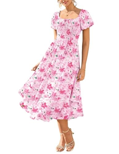 GRACE KARIN Womens Summer Floral Maxi Dress 2026 Flowy Wedding Guest Dress A Line Boho Dresses Fashion Clothing with Pockets Pink Floral XL - Image 1