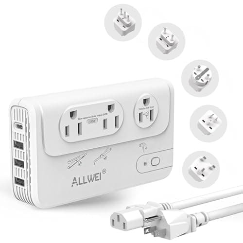 ALLWEI 2000W Travel Voltage Converter for Hair Dryer & 200W Convert 220V to 110V for Curling Iron, Straightener, Chargers, with 3 AC 1 USBC 3 USBA Ports, Travel Plug Adapter withType C, E/F, G, I, L
