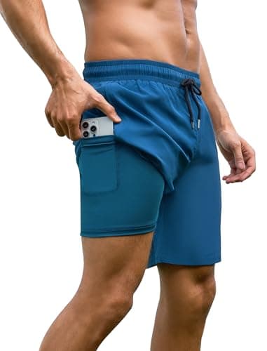 Arolina 7 Inch Mens Swim Trunks Compression Liner Board Shorts Bathing Suits Swimwear Zipper Pockets Navy X-Large - Image 1