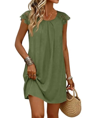 Wenrine Womens Tshirt Nightgown Short Sleeve Soft Sleepwear Casual Sleep Dress with Pockets Army Green - Image 1
