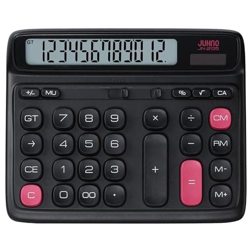 Niodel 12-Digit Desktop Calculator, Modern Color-Clash Aesthetic Design, Dual Power (Solar & Battery), Ergonomic Tilted Large LCD Display for Office, School and Accounting (Black&Red) - Image 1